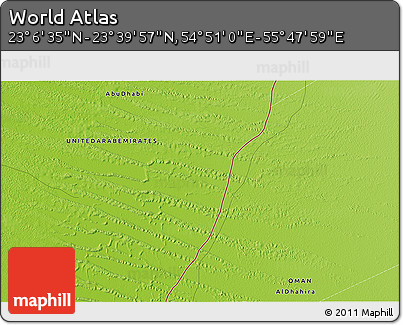 Physical 3D Map of the Area around 23° 23' 16" N, 55° 19' 30" E