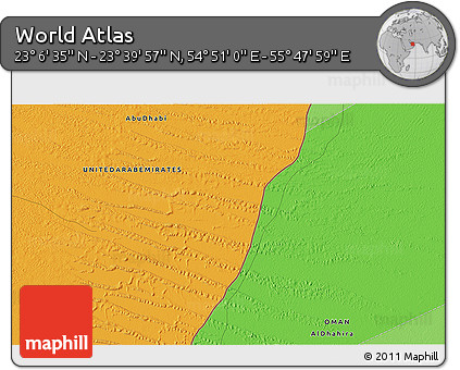 Political 3D Map of the Area around 23° 23' 16" N, 55° 19' 30" E