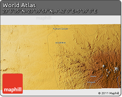 Physical 3D Map of the Area around 23° 23' 16" N, 5° 10' 30" E