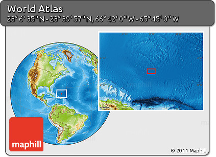 Physical Location Map of the Area around 23° 23' 16" N, 66° 13' 29" W