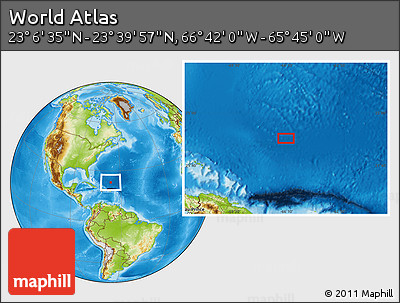 Physical Location Map of the Area around 23° 23' 16" N, 66° 13' 29" W