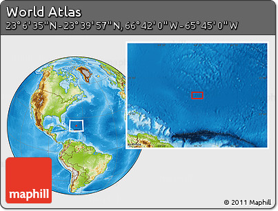 Physical Location Map of the Area around 23° 23' 16" N, 66° 13' 29" W