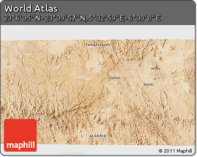 Satellite 3D Map of the Area around 23° 23' 16" N, 6° 1' 30" E