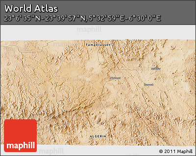 Satellite 3D Map of the Area around 23° 23' 16" N, 6° 1' 30" E