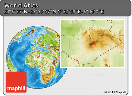Physical Location Map of the Area around 23° 23' 16" N, 6° 1' 30" E