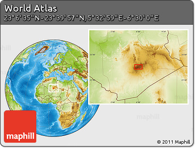 Physical Location Map of the Area around 23° 23' 16" N, 6° 1' 30" E