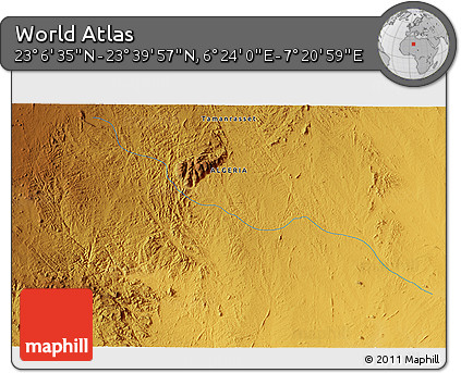 Physical 3D Map of the Area around 23° 23' 16" N, 6° 52' 30" E