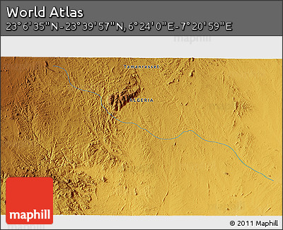 Physical 3D Map of the Area around 23° 23' 16" N, 6° 52' 30" E
