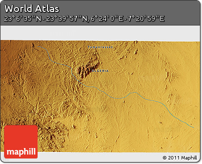 Physical 3D Map of the Area around 23° 23' 16" N, 6° 52' 30" E
