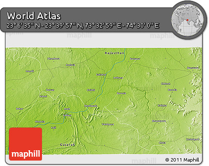 Physical 3D Map of the Area around 23° 23' 16" N, 74° 1' 30" E
