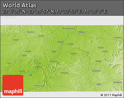 Physical 3D Map of the Area around 23° 23' 16" N, 74° 1' 30" E