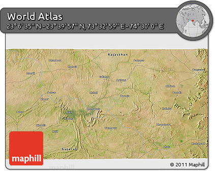 Satellite 3D Map of the Area around 23° 23' 16" N, 74° 1' 30" E