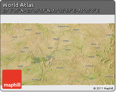 Satellite 3D Map of the Area around 23° 23' 16" N, 74° 1' 30" E