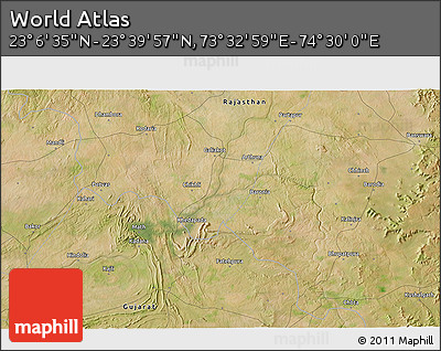 Satellite 3D Map of the Area around 23° 23' 16" N, 74° 1' 30" E