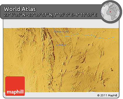 Physical 3D Map of the Area around 23° 23' 16" N, 7° 43' 29" E