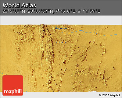 Physical 3D Map of the Area around 23° 23' 16" N, 7° 43' 29" E