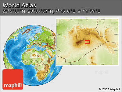 Physical Location Map of the Area around 23° 23' 16" N, 7° 43' 29" E