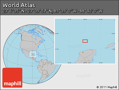 Gray Location Map of the Area around 23° 23' 16" N, 89° 10' 30" W