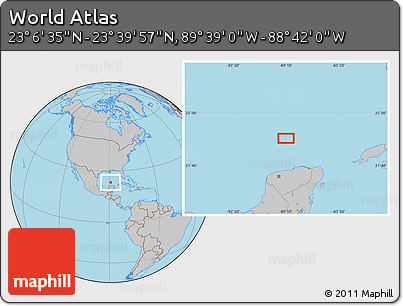 Gray Location Map of the Area around 23° 23' 16" N, 89° 10' 30" W