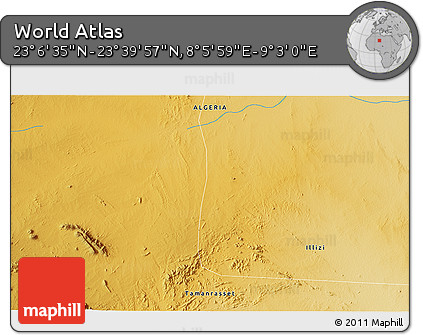 Physical 3D Map of the Area around 23° 23' 16" N, 8° 34' 29" E