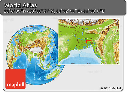 Physical Location Map of the Area around 23° 23' 16" N, 91° 1' 30" E