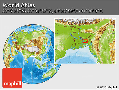 Physical Location Map of the Area around 23° 23' 16" N, 91° 1' 30" E
