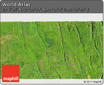 Satellite 3D Map of the Area around 23° 23' 16" N, 91° 52' 30" E