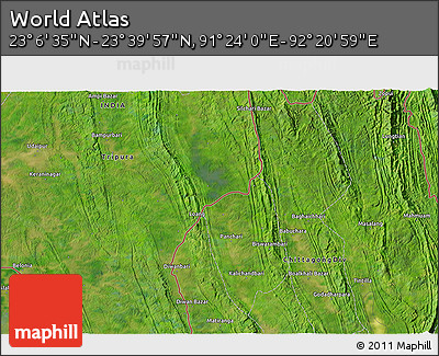 Satellite 3D Map of the Area around 23° 23' 16" N, 91° 52' 30" E