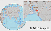 Gray Location Map of the area around 23° 23' 16" N, 91° 52' 30" E