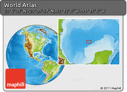 Physical Location Map of the Area around 23° 23' 16" N, 91° 43' 29" W
