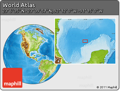 Physical Location Map of the Area around 23° 23' 16" N, 91° 43' 29" W