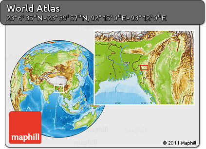 Physical Location Map of the Area around 23° 23' 16" N, 92° 43' 29" E