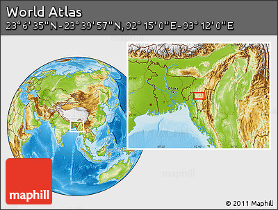 Physical Location Map of the Area around 23° 23' 16" N, 92° 43' 29" E