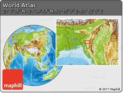 Physical Location Map of the Area around 23° 23' 16" N, 92° 43' 29" E