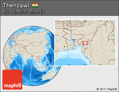 Shaded Relief Location Map of Thenzawl
