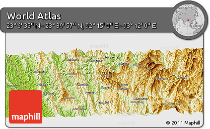 Physical Panoramic Map of the Area around 23° 23' 16" N, 92° 43' 29" E