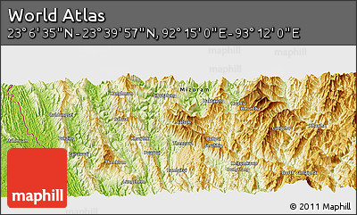 Physical Panoramic Map of the Area around 23° 23' 16" N, 92° 43' 29" E