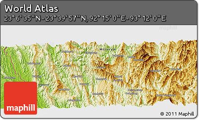 Physical Panoramic Map of the Area around 23° 23' 16" N, 92° 43' 29" E
