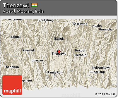 Shaded Relief Panoramic Map of Thenzawl