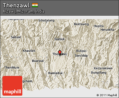 Shaded Relief Panoramic Map of Thenzawl