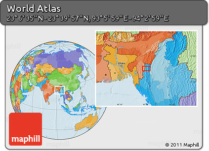 Political Location Map of the Area around 23° 23' 16" N, 93° 34' 29" E