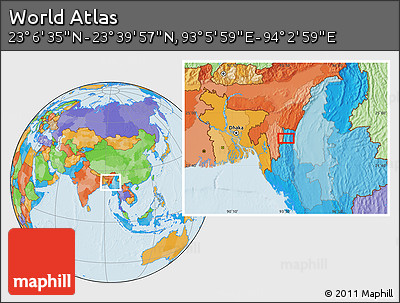 Political Location Map of the Area around 23° 23' 16" N, 93° 34' 29" E