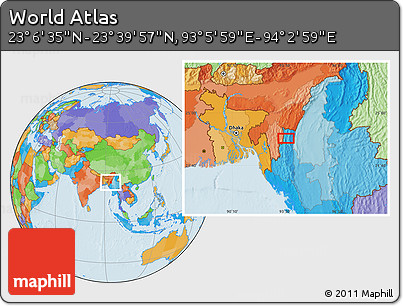 Political Location Map of the Area around 23° 23' 16" N, 93° 34' 29" E