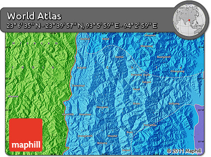 Political Map of the Area around 23° 23' 16" N, 93° 34' 29" E