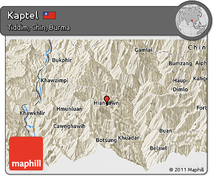 Shaded Relief Panoramic Map of Kaptel