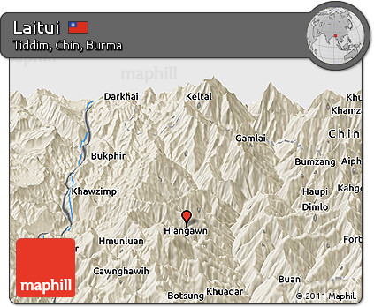 Shaded Relief Panoramic Map of Laitui