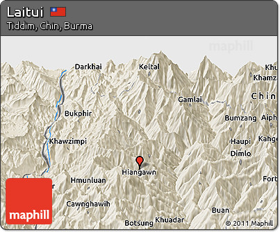 Shaded Relief Panoramic Map of Laitui