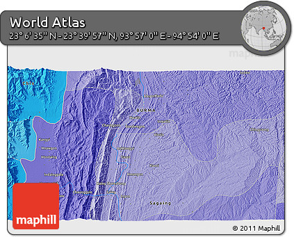 Political 3D Map of the Area around 23° 23' 16" N, 94° 25' 30" E