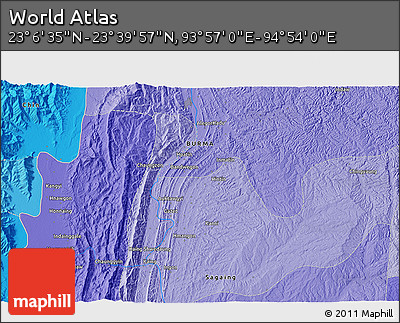 Political 3D Map of the Area around 23° 23' 16" N, 94° 25' 30" E