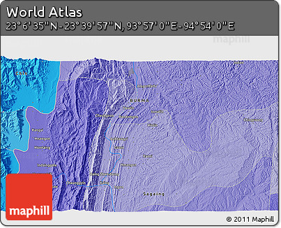 Political 3D Map of the Area around 23° 23' 16" N, 94° 25' 30" E